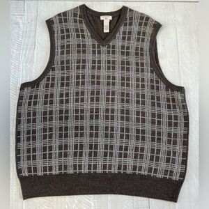 Grandpa V Neck Sweater in Brown and tan Plaid by Dockers Size XXL